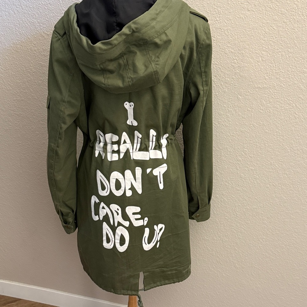 Melania Trump I Really Don’t Care Jacket Green Hooded Women's Jacket